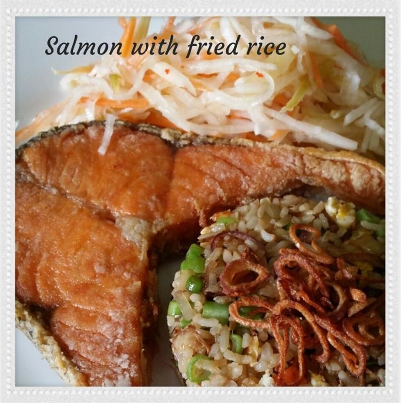 salmon with fried rice