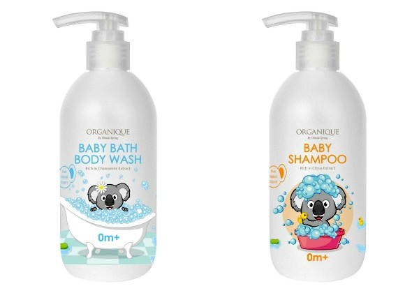 (Left) A gentle body wash perfect for baby’s skin, the organic chamomile extract helps moisturise and soften the skin. Soap and sulfate free, Organique’s Baby Bath and Body Wash is suitable for sensitive and irritated skin. (Right) The baby shampoo’s added ingredients prevent baby’s scalp from becoming dry and flaky, minimising cradle cap. The citrus extract brings natural highlights, leaving baby’s hair soft and shiny.