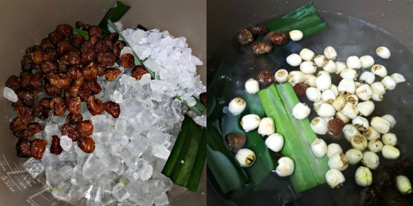 Longan and Lotus Seeds are preboiled to soften them. 