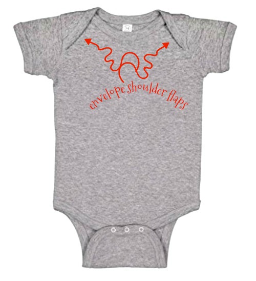 A grey envelop shoulder onesie.