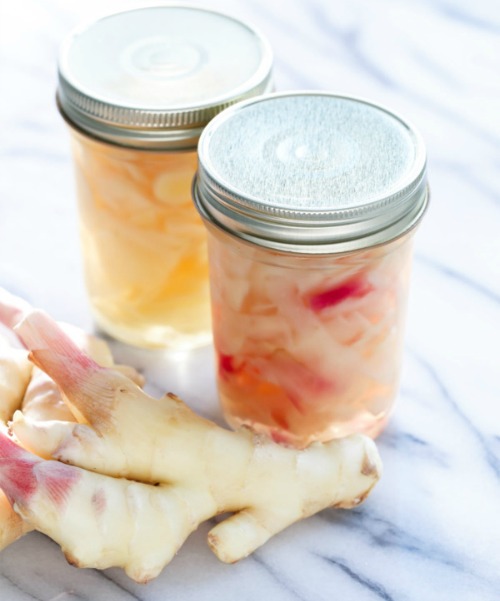 Two jars of picked ginger and fresh ginger. Full Moon, Red Eggs and Babies 