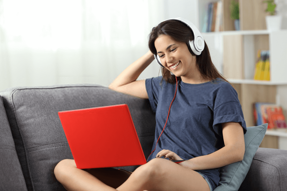 woman watching something on laptop