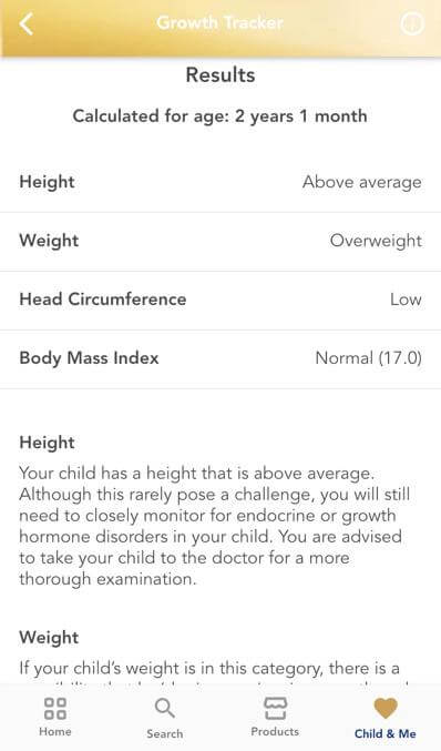 growth tracker in Enfamama A+ Club mobile app.