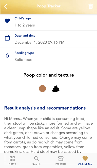 poop tracker in Enfamama A+ Club mobile app.
