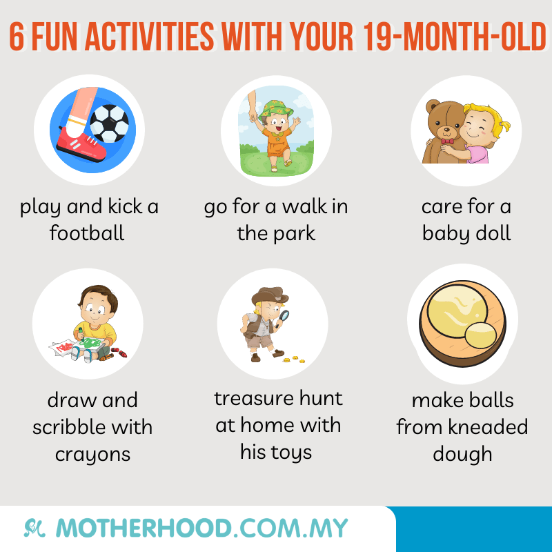 This infographic shares 6 exciting activities for 19-month-old.