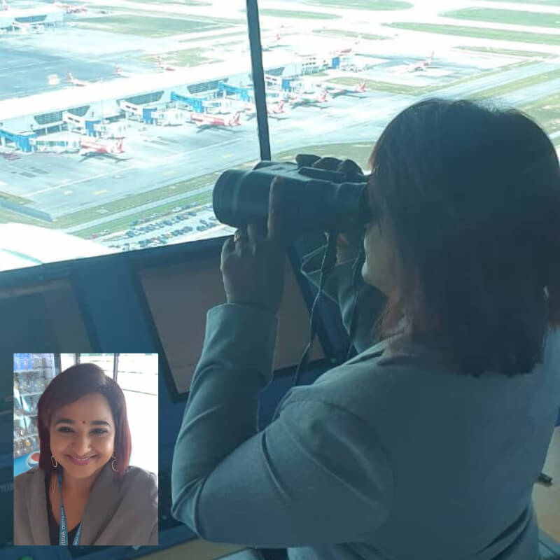 A woman working as an air traffic controller