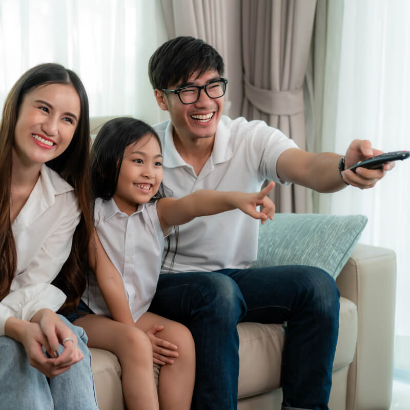 A family watching movies for Children's Day