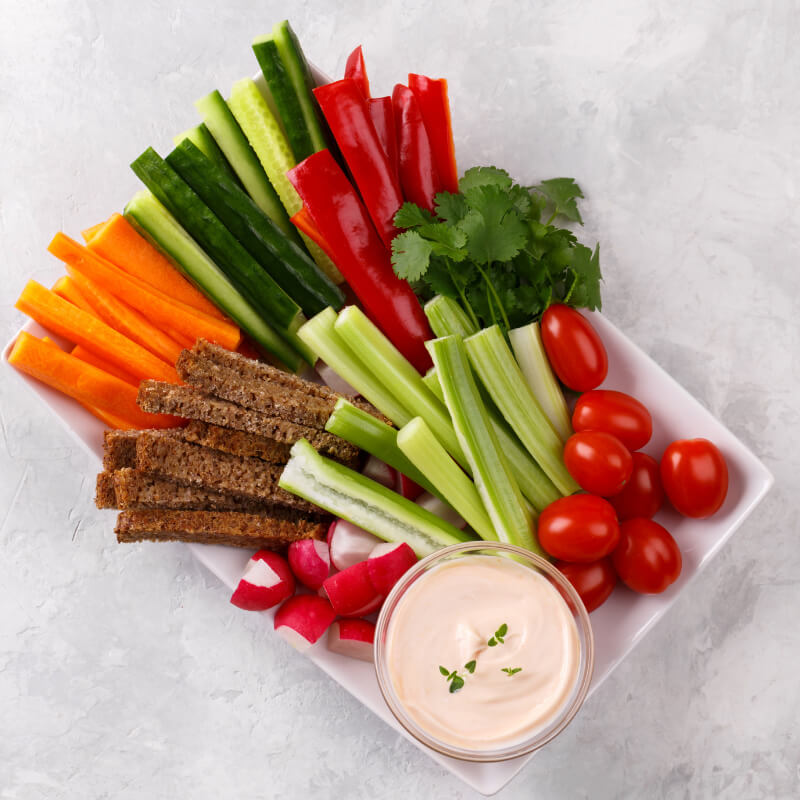 A plate of vegetables for snack